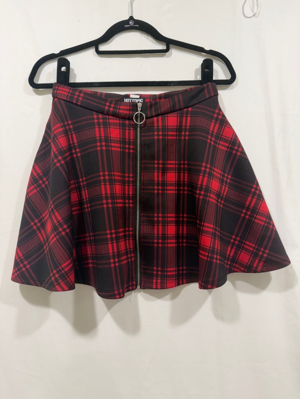 Hot Topic Red Black Plaid Skater Skirt Zip Front Punk Grunge Small